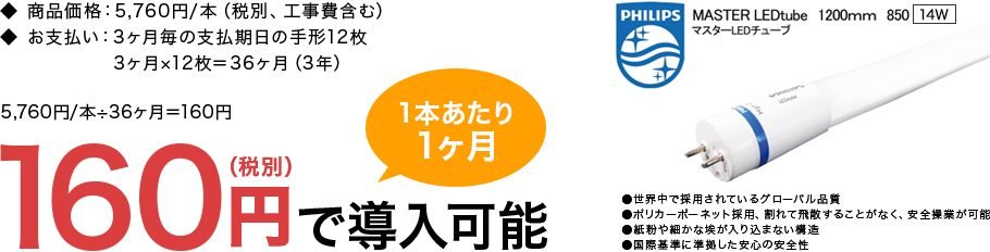 1本あたり１ヶ月160円(税別)で導入可能